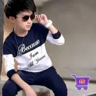 Cotton Blend Printed T-shirt for Boys, White & Blue 