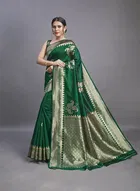 Litchi Silk Zari Woven Saree for Women, Green 