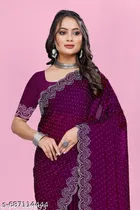 Georgette Solid Saree For Women, Purple