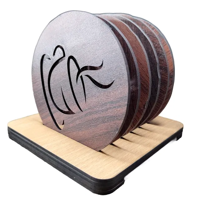 MDF Wooden 6 Pcs Coasters with Stand (Brown, Set of 1)