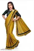 Polycotton Solid Saree with Blouse for Girls (Yellow, 3-4 Years)