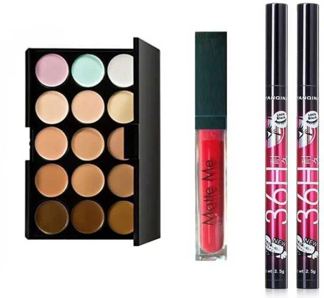 Lenon 15 Colour contour concealer 1 matte me lip gloss lipstick 36 hrs eyeliner 2 (Set of 4) (S-85)