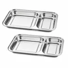SimpleHome Steel 2 Partition Serving Plate Combo Set of 2