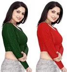 Lycra Ready Made Blouse for Women, Green & Red, Pack of 2 