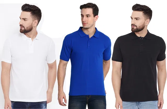Polo T-shirts for Men, Pack of 3 (Multicolor, L)