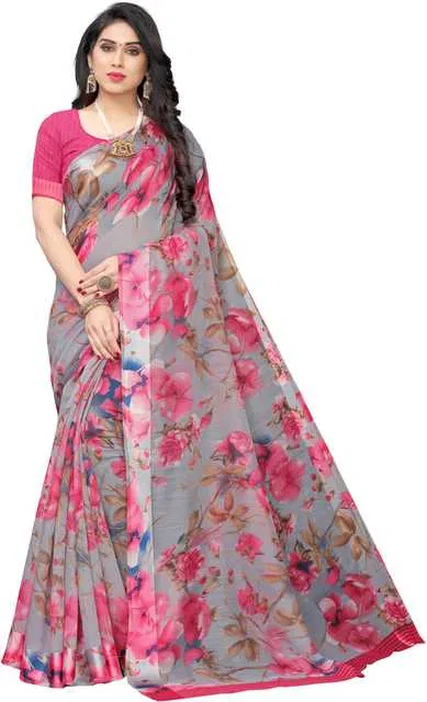 Yashika Designer Women's Saree Cotton Linen Blend With Unstitched Blouse Piece (Red, 6M) (Y-57)