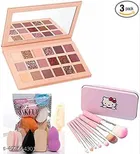 Combo of Professional Eye Shadow Palette with 6 Pcs Makeup Blenders & 7 Pcs Brushes (Multicolor, Set of 3)