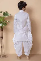 Cotton Embellished Kurta with Dhoti for Boys, White 