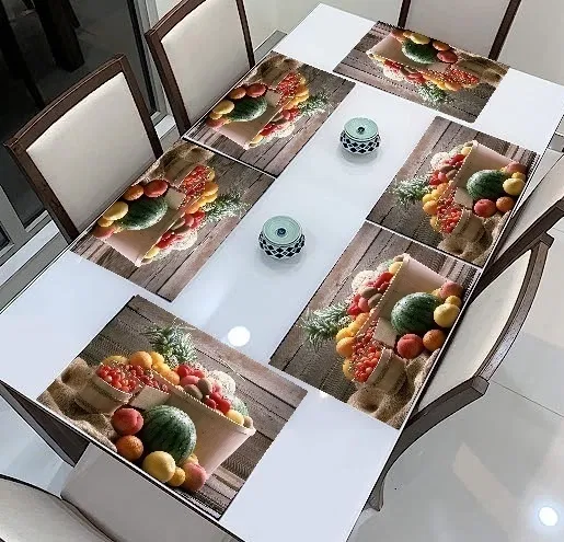 PVC Printed Dining Table Placemats (Multicolor, 30x45 cm) (Pack of 6)