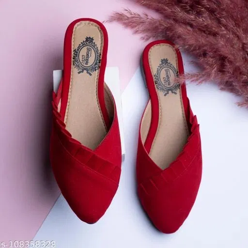Solid Synthetic Mules for Women (Red, IND-5)