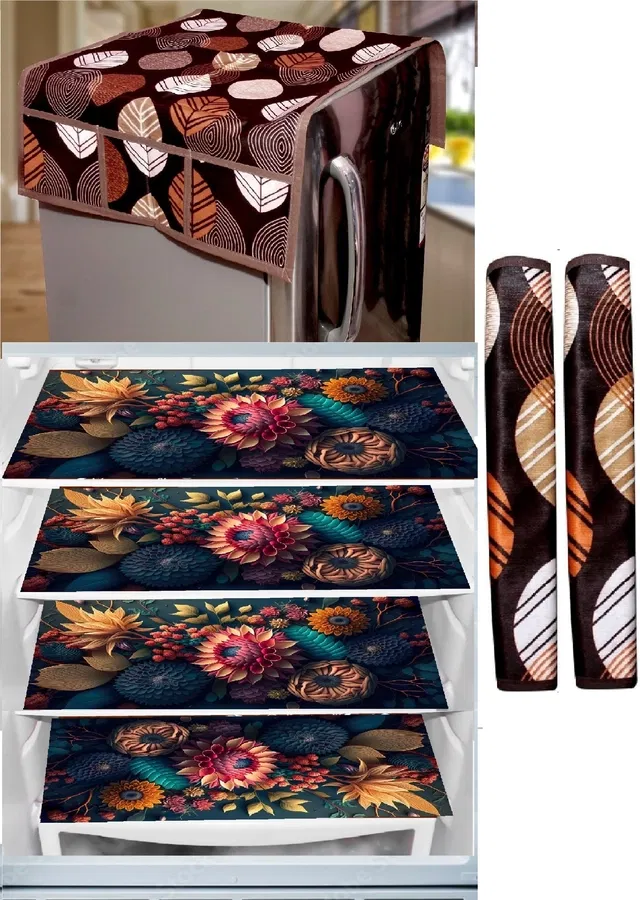 Knit 7 Pcs Fridge Cover Set (Multicolor, Set of 1)