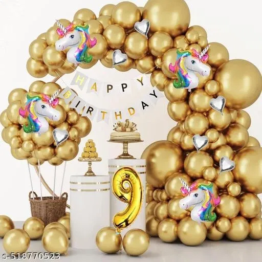 62 Pcs 9th Birthday Decoration kit, Golden, Set of 1