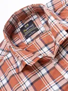 Cotton Blend Checkered Shirt for Men, Orange 