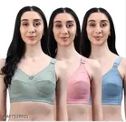 Cotton Blend Solid Bra for Women & Girls, Multicolour, Pack of 3 