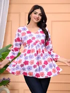Rayon Floral Print Short Kurti for Women 