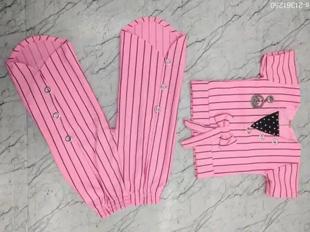 Cotton Silk Half Sleeves Top & Bottom Clothing Set for Girls (Pink, 6-12 Months)