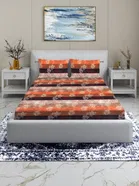 Arch Fab Orange Black Leaf Flat Double Bedsheet 88X90 Inch