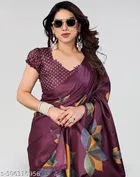 Art Silk Printed Saree for Women, Purple 