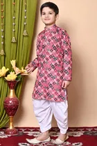 Cotton Blend Printed Kurta with Dhoti for Boys, Multicolor 