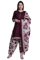 Cotton Blend Floral Kurti with Pant & Dupatta for Women 