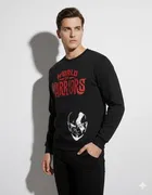 Fleece Printed Sweatshirt for Men ,Black 