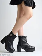 Shoetopia Solid Synthetic High-Top Heeled Boots Black 