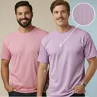 Polyester Round Neck T-shirt for Men, Multicolour, Pack of 2 
