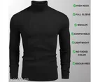 Cotton Blend Hi-Neck Solid Sweatshirt for Men (Black, S)