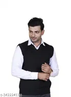 Woolen Sleeveless Sweater for Men (Black, M)