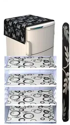 Knit Printed Fridge 4 Pcs Mat with Handle & Top Cover 