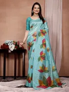Mysore Silk Printed Saree for Women (Blue, 6.3 m)