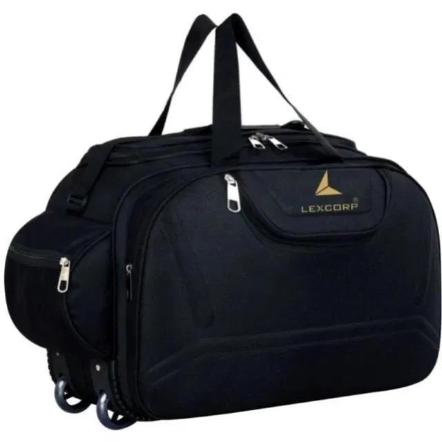 Polyester Solid Duffel Bag with Wheels, Black [60 L]
