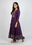 Embroidered Art Silk Gown Kurta Set for Women 