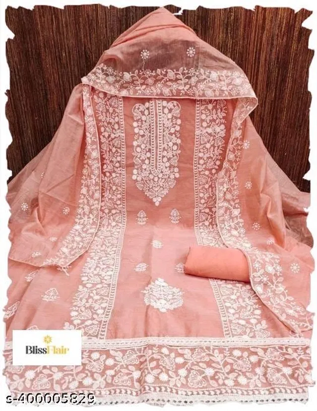 Embroidered Unstitched Suit for Women (Peach, 2.25 m)