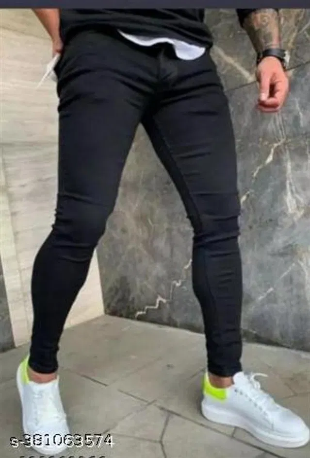 Denim Slim Fit Jeans for Men (Black, 32)