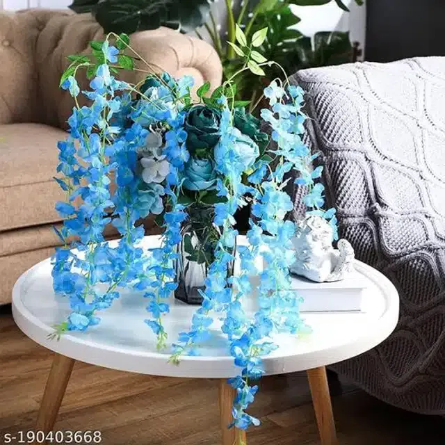 Polyester Artificial Hanging Flower Garlands (Aqua Blue & Green, Pack of 4)