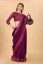 SVB Vichitra Silk Women Jacquard Saree With Un-Stitched Blouse 