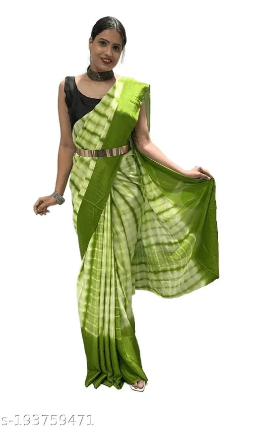 Chiffon Georgette Prizma Print Saree With Unstitched Blouse Piece for Women (Green)