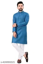 Solid Show Button Mandarin Neck Kurta for Men 
