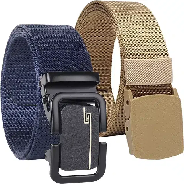 Casual Nylon Belt for Men (Blue & Cream, Pack of 2)