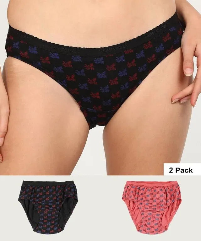 Cotton Blend Printed Briefs for Women, Pack of 2 (Multicolor, S)