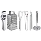 Oc9 Stainless Steel Lemon Squeezer & 4 in 1 Grater Or Slicer & Egg Whisk & Pakkad & Roti Chimta & Potato Masher Kitchen Tool Set 