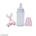 Milk Feeding Bottle (125 ml) with U-Shaped Toothbrush for for Baby (Multicolor, Set of 2)