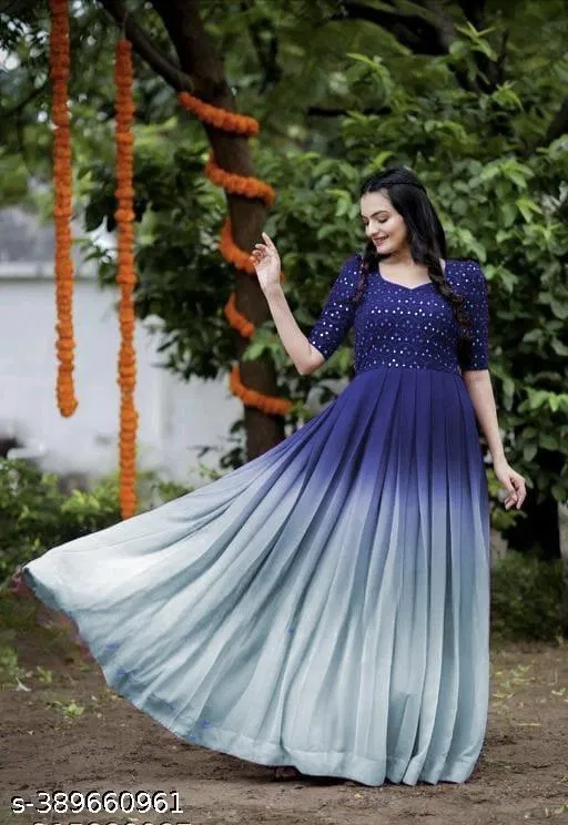 Colorblocked Maxi Georgette Kurti for Women (Multicolor, XXL)