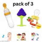 Combo of Silicone Feeder Bottle, Teether & Fruit Nibbler (Multicolor, Set of 3)