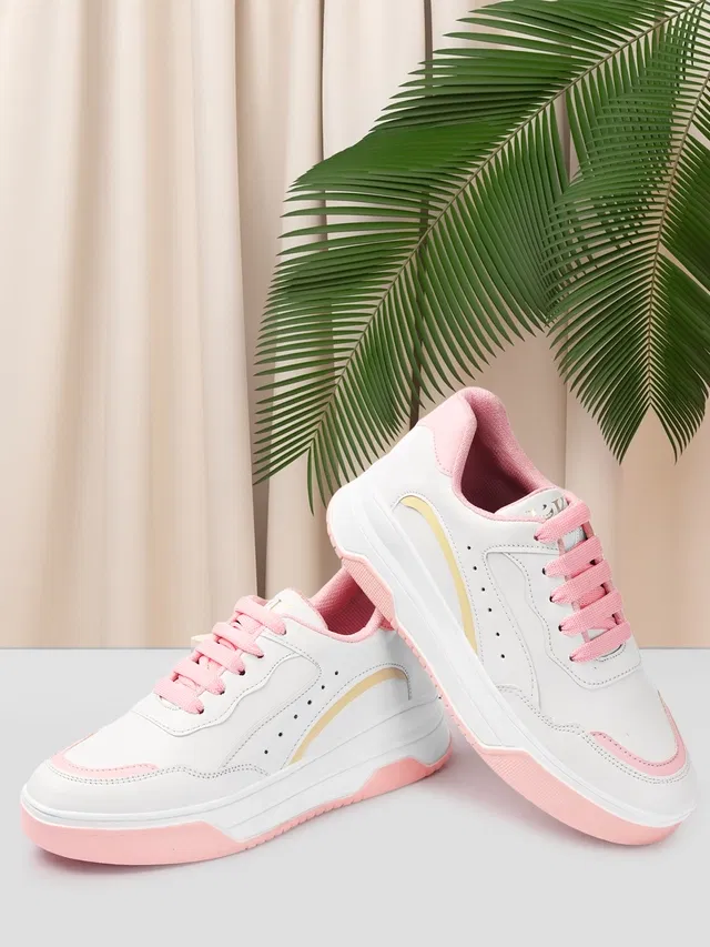 Casual Shoes for Women (Pink & White, 8)