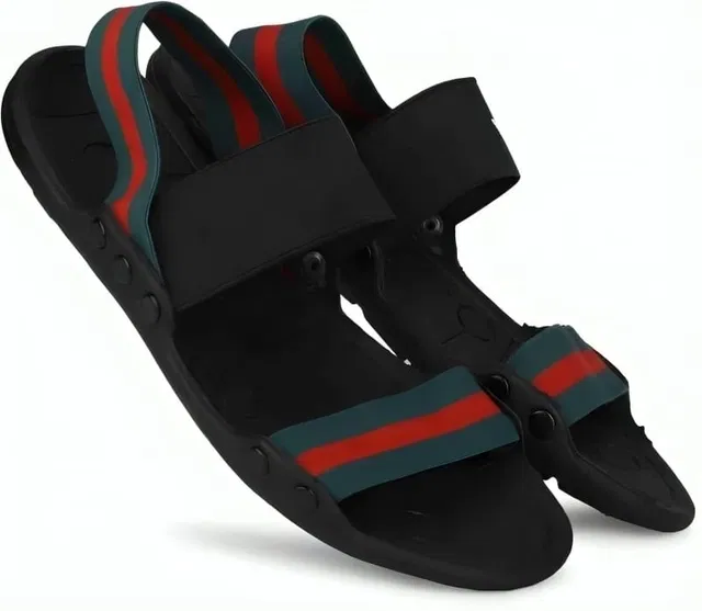 Comfortable Sandals for Men (Black & Green, 9)