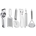 Oc9 Stainless Steel Lemon Squeezer & Cheese Grater & Pizza Cutter & Pakkad & Roti Chimta & Potato Masher Kitchen Tool Set 