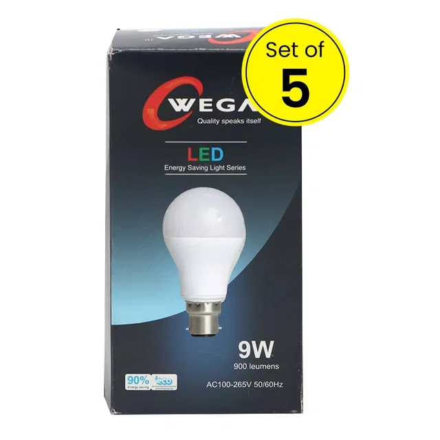 Wega 9 W Standard B22 LED Bulb (Cool White, Pack of 5)