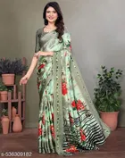Tussar Silk Printed Saree for Women, Green 